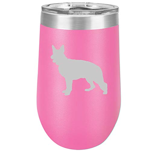 16 oz Double Wall Vacuum Insulated Stainless Steel Stemless Wine Tumbler Glass Coffee Travel Mug With Lid German Shepherd (Hot Pink)