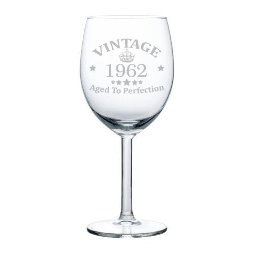 Wine Glass Goblet 55th Birthday Vintage Aged To Perfection 1962 (10 oz)