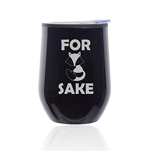 Stemless Wine Tumbler Coffee Travel Mug Glass With Lid For Fox Sake (Midnight Black)