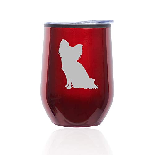 Stemless Wine Tumbler Coffee Travel Mug Glass With Lid Papillon (Red)