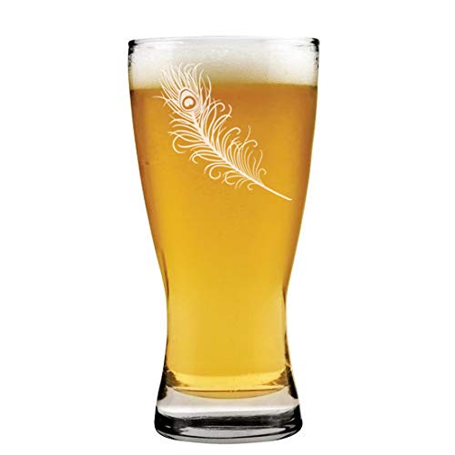 15 oz Beer Pilsner Glass Peacock Feather