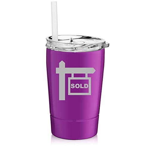 12 oz Tumbler Double Wall Stainless Steel Vacuum Insulated Coffee Travel Mug With Straw Real Estate Agent Broker Realtor Sold (Purple)