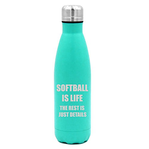 17 oz. Double Wall Vacuum Insulated Stainless Steel Water Bottle Travel Mug Cup Softball Is Life (Light-Blue)