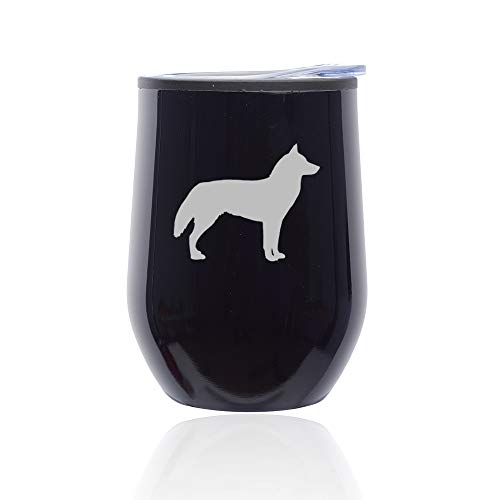 Stemless Wine Tumbler Coffee Travel Mug Glass With Lid Siberian Husky (Midnight Black)