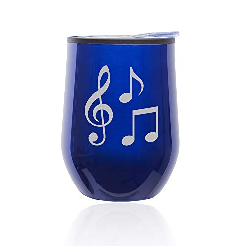 Stemless Wine Tumbler Coffee Travel Mug Glass With Lid Music Notes