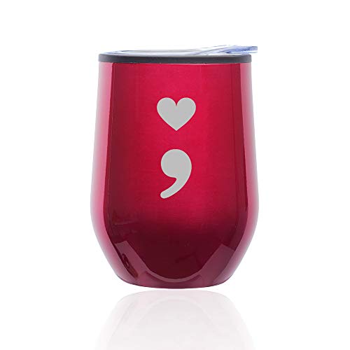 Stemless Wine Tumbler Coffee Travel Mug Glass With Lid Heart Semicolon (Fuchsia)