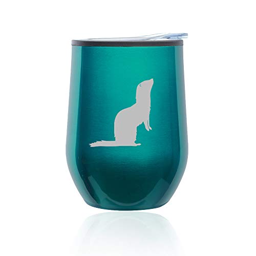 Stemless Wine Tumbler Coffee Travel Mug Glass With Lid Ferret (Turquoise Teal)