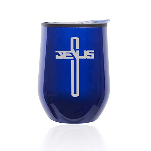 Stemless Wine Tumbler Coffee Travel Mug Glass With Lid Jesus Cross