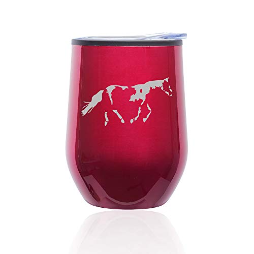 Stemless Wine Tumbler Coffee Travel Mug Glass With Lid Paint Horse (Fuchsia)