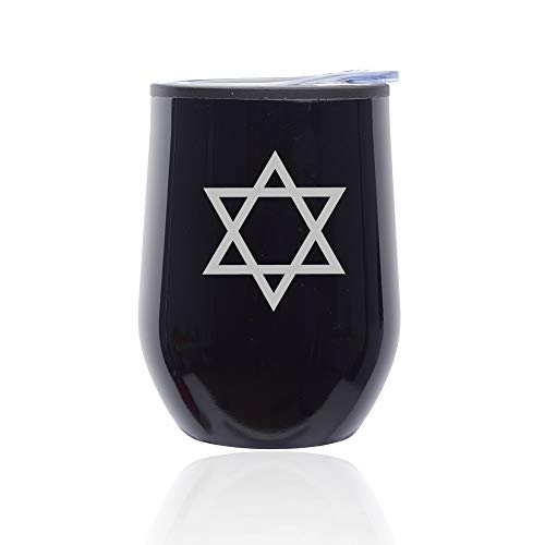 Stemless Wine Tumbler Coffee Travel Mug Glass With Lid Jewish Star Of David (Midnight Black)