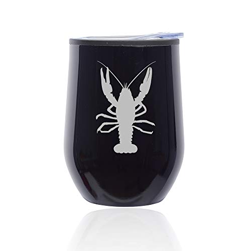 Stemless Wine Tumbler Coffee Travel Mug Glass With Lid Lobster (Midnight Black)