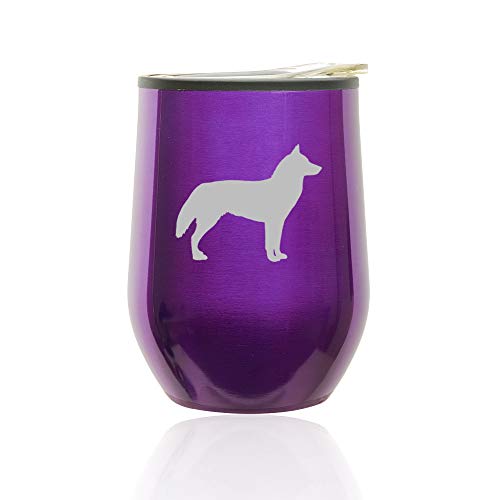 Stemless Wine Tumbler Coffee Travel Mug Glass With Lid Siberian Husky (Royal Purple)