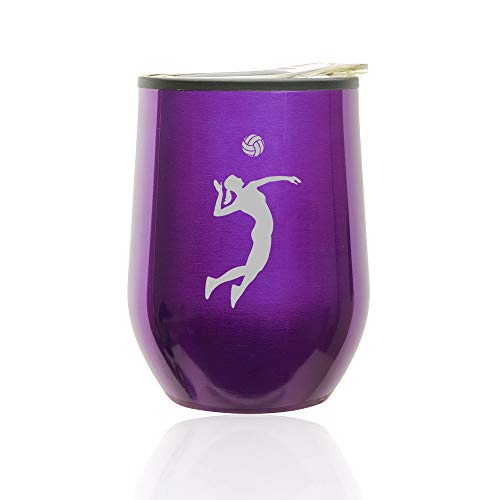 Stemless Wine Tumbler Coffee Travel Mug Glass With Lid Female Volleyball Player (Royal Purple)