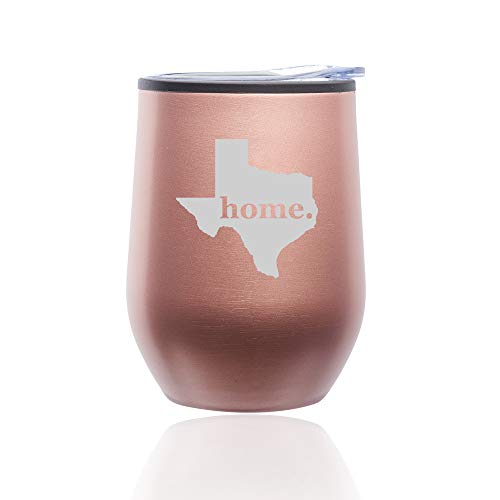 Stemless Wine Tumbler Coffee Travel Mug Glass With Lid Texas Home (Rose Gold)