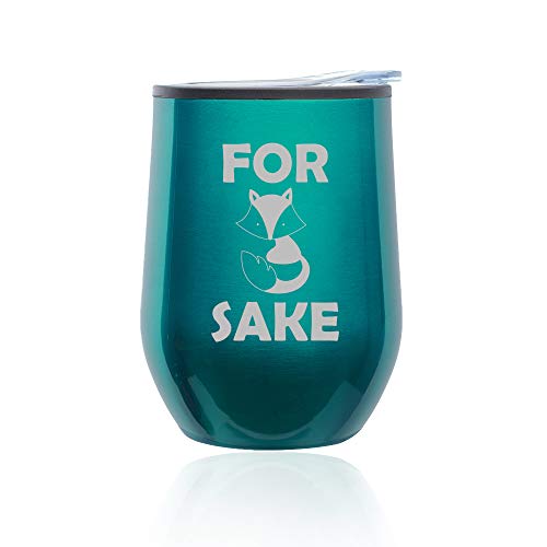 Stemless Wine Tumbler Coffee Travel Mug Glass With Lid For Fox Sake (Turquoise Teal)