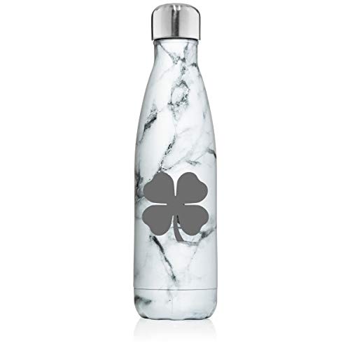17 oz. Double Wall Vacuum Insulated Stainless Steel Water Bottle Travel Mug Cup 4 Leaf Clover Shamrock (Black White Marble)