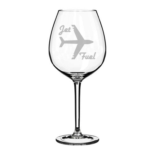 Wine Glass Goblet Airplane Pilot Flight Attendant Frequent Flyer Travel Jet Fuel (20 oz Jumbo)