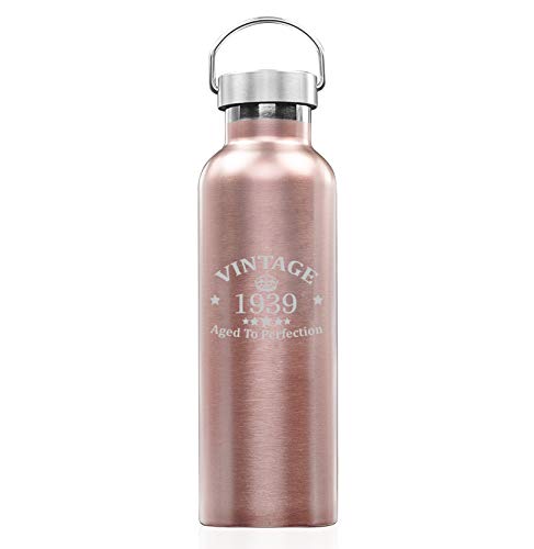 Rose Gold Double Wall Vacuum Insulated Stainless Steel Tumbler Travel Mug Vintage Aged To Perfection 1939 80th Birthday (25 oz Water Bottle)