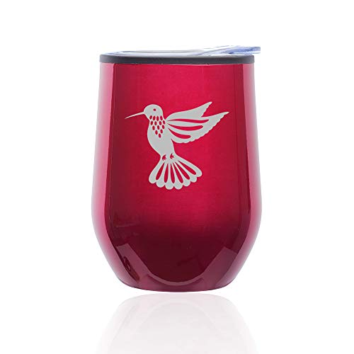 Stemless Wine Tumbler Coffee Travel Mug Glass With Lid Hummingbird (Fuchsia)