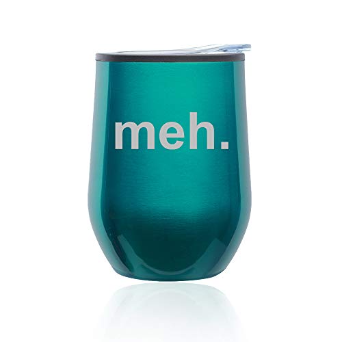 Stemless Wine Tumbler Coffee Travel Mug Glass With Lid Meh Geek Sarcastic Expression (Turquoise Teal)