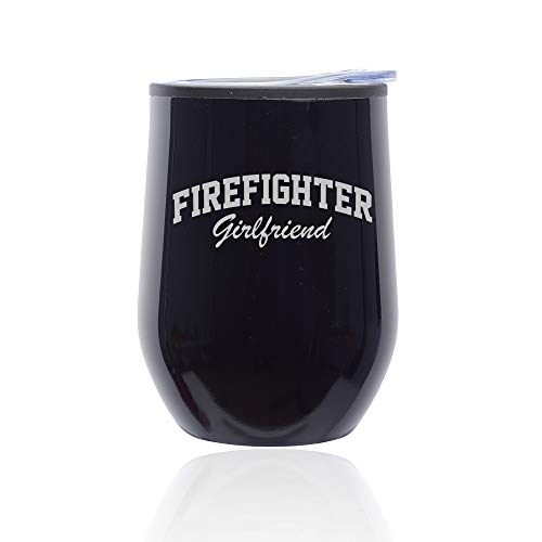 Stemless Wine Tumbler Coffee Travel Mug Glass With Lid Firefighter Girlfriend (Midnight Black)