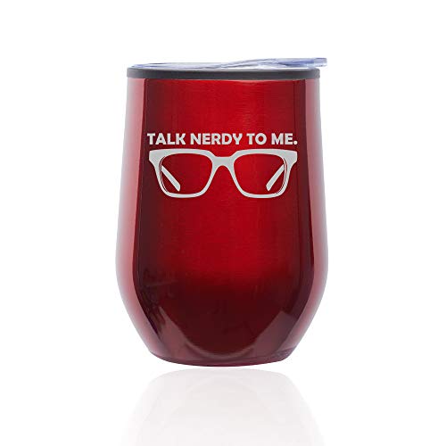 Stemless Wine Tumbler Coffee Travel Mug Glass With Lid Talk Nerdy To Me (Red)