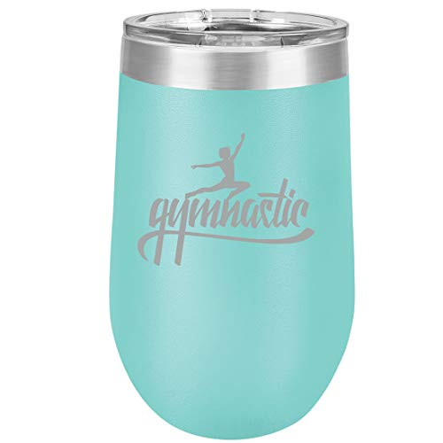 16 oz Double Wall Vacuum Insulated Stainless Steel Stemless Wine Tumbler Glass Coffee Travel Mug With Lid Gymnastic Calligraphy (Teal)