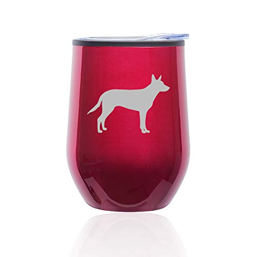 Stemless Wine Tumbler Coffee Travel Mug Glass With Lid Australian Kelpie (Fuchsia)