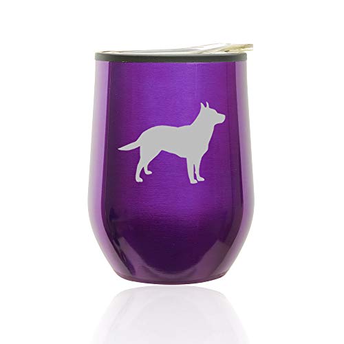 Stemless Wine Tumbler Coffee Travel Mug Glass With Lid Australian Cattle Dog (Royal Purple)