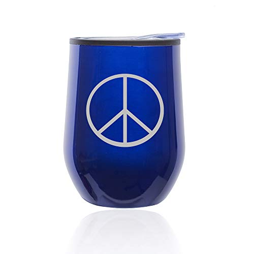 Stemless Wine Tumbler Coffee Travel Mug Glass With Lid Peace Sign