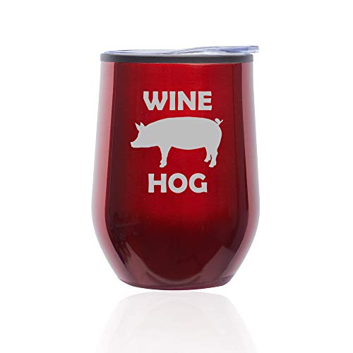 Stemless Wine Tumbler Coffee Travel Mug Glass With Lid Wine Hog Pig Funny (Red)