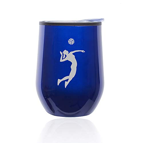 Stemless Wine Tumbler Coffee Travel Mug Glass With Lid Female Volleyball Player