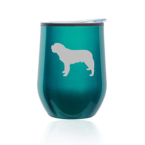 Stemless Wine Tumbler Coffee Travel Mug Glass With Lid Saint Bernard (Turquoise Teal)