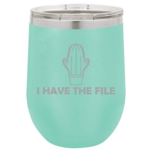 12 oz Double Wall Vacuum Insulated Stainless Steel Stemless Wine Tumbler Glass Coffee Travel Mug With Lid I Have The File Cactus (Teal)
