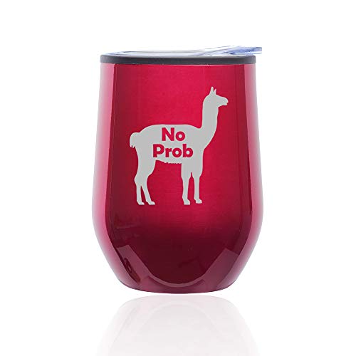 Stemless Wine Tumbler Coffee Travel Mug Glass With Lid No Prob Llama Funny (Fuchsia)