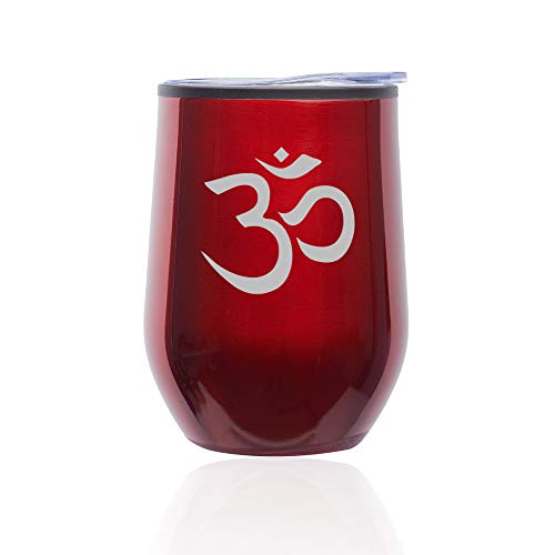 Stemless Wine Tumbler Coffee Travel Mug Glass With Lid Yoga Symbol (Red)