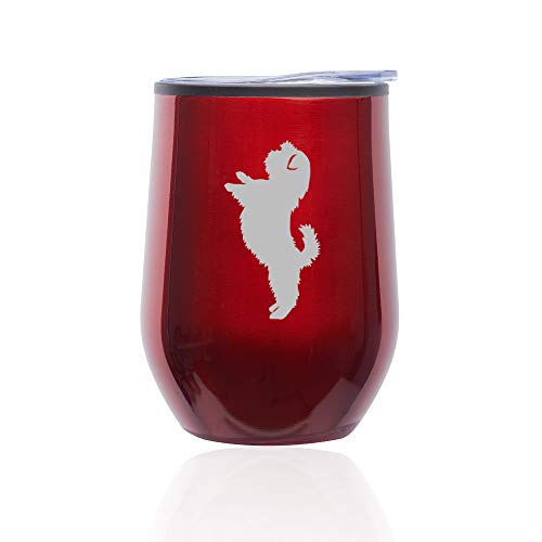 Stemless Wine Tumbler Coffee Travel Mug Glass With Lid Shih Tzu Standing (Red)