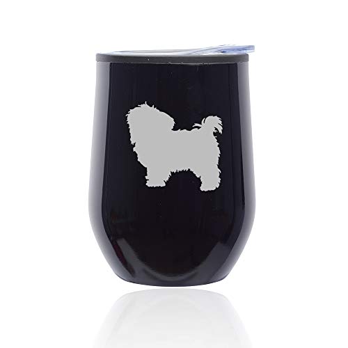 Stemless Wine Tumbler Coffee Travel Mug Glass With Lid Maltese (Midnight Black)