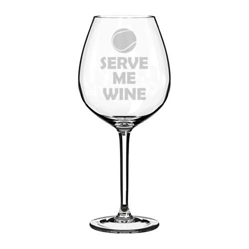 Wine Glass Goblet Funny Tennis Serve Me Wine (20 oz Jumbo)