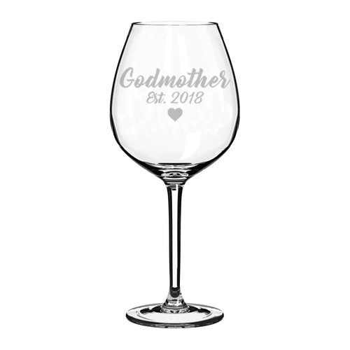 Wine Glass Goblet Baptism Christening Godmother Est 2018 (20 oz Jumbo)