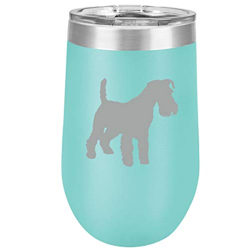 16 oz Double Wall Vacuum Insulated Stainless Steel Stemless Wine Tumbler Glass Coffee Travel Mug With Lid Miniature Schnauzer (Teal)