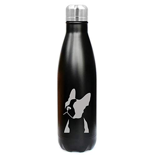 MIP Brand 17 oz. Double Wall Vacuum Insulated Stainless Steel Water Bottle Travel Mug Cup Boston Terrier Face (Black)