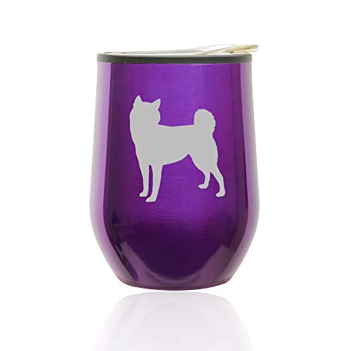 Stemless Wine Tumbler Coffee Travel Mug Glass With Lid Shiba Inu (Royal Purple)