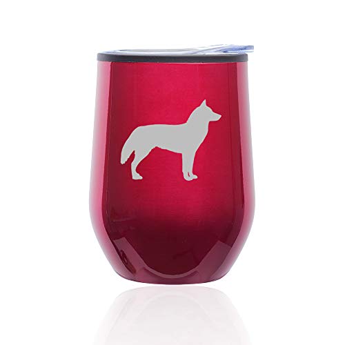 Stemless Wine Tumbler Coffee Travel Mug Glass With Lid Siberian Husky (Fuchsia)