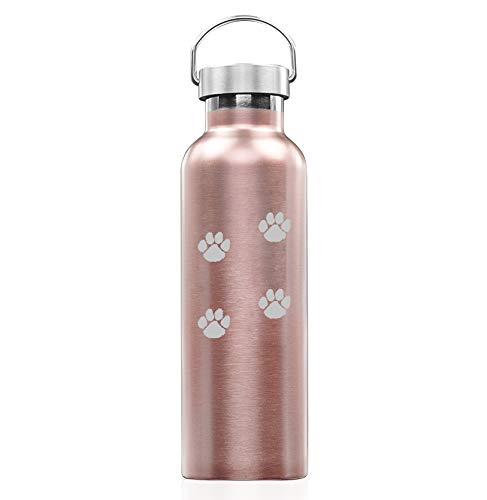 Rose Gold Double Wall Vacuum Insulated Stainless Steel Tumbler Travel Mug Paw Prints Walking (25 oz Water Bottle)