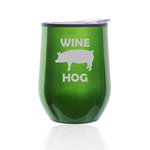 Stemless Wine Tumbler Coffee Travel Mug Glass With Lid Wine Hog Pig Funny (Green)