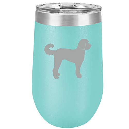 16 oz Double Wall Vacuum Insulated Stainless Steel Stemless Wine Tumbler Glass Coffee Travel Mug With Lid Labradoodle (Teal)