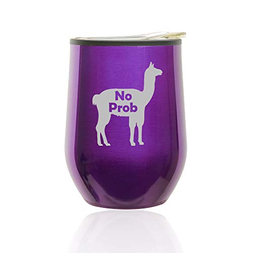 Stemless Wine Tumbler Coffee Travel Mug Glass With Lid No Prob Llama Funny (Royal Purple)