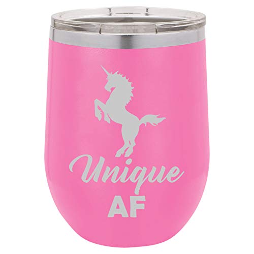 12 oz Double Wall Vacuum Insulated Stainless Steel Stemless Wine Tumbler Glass Coffee Travel Mug With Lid Unique AF Unicorn (Hot-Pink)