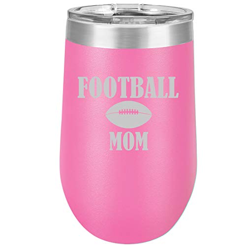 16 oz Double Wall Vacuum Insulated Stainless Steel Stemless Wine Tumbler Glass Coffee Travel Mug With Lid Football Mom (Hot Pink)